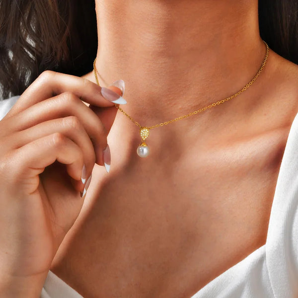 Wholesale Jewelry Retro Commute Geometric 201 Stainless Steel Imitation Pearl cable chain Pendant Necklace