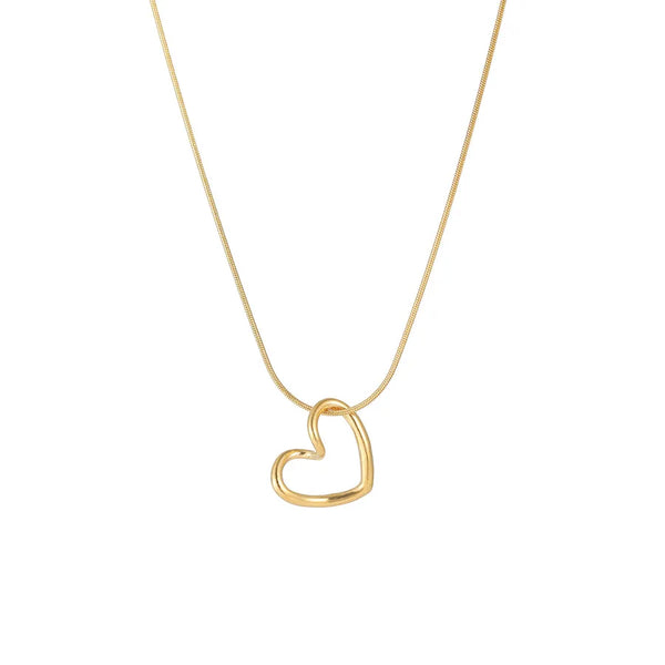 simple style heart shape titanium steel plating hollow out pendant necklace 1 piece