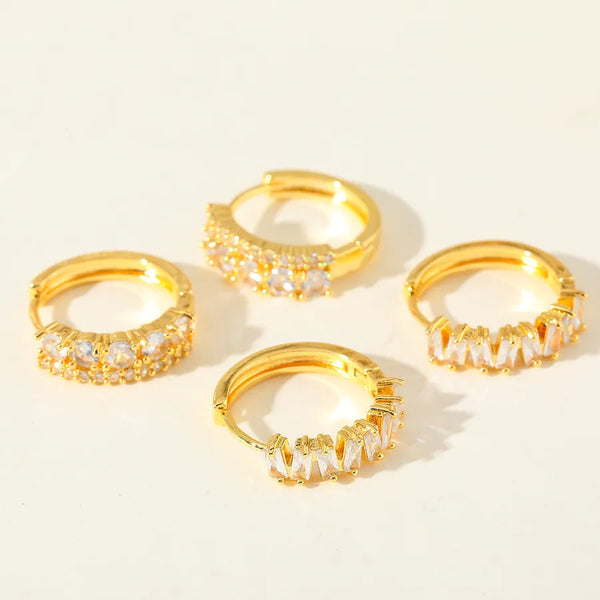 Elegant Geometric Rectangle Zircon Embedded Gold Plated Copper Drop Earrings Fashionable Irregular Shape Women's Jewelry