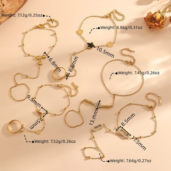 Heart Shape Claw Setting Bracelet for Women, PVD Coated 304 Stainless Steel with Zircon Inlay and Cable Chain