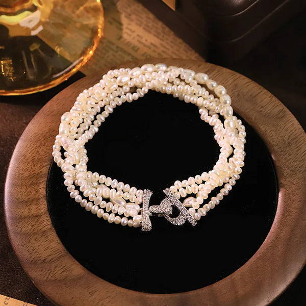 Handmade Geometric Freshwater Pearl Bracelet for Women with Silver Plated Water Plating and Cable Chain