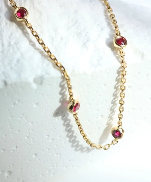 Mini Red Ruby Pure Silver Bracelet S925 Silver Plated 14K Gold Fashionable Luxury Light Elegant Geometric Pattern For Women
