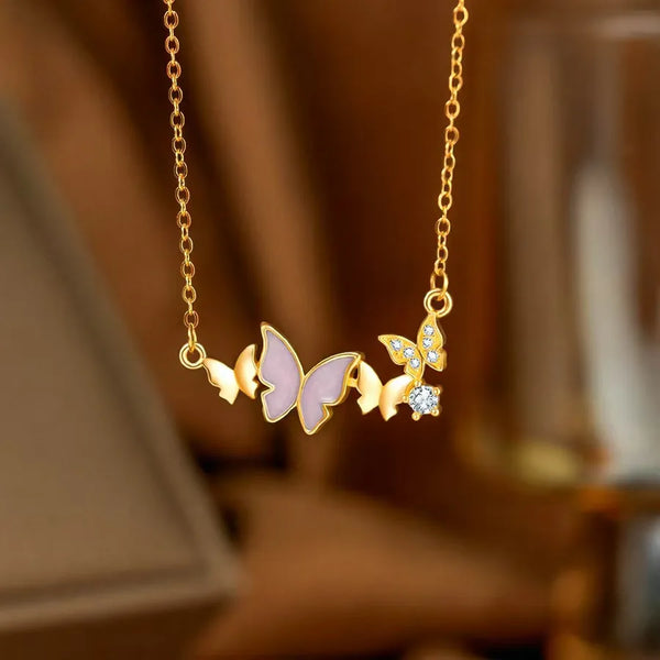 Women’s Flowers Inlay Pendant Necklace with Artificial Rhinestones, 18K Real Gold Plated Copper, Water Plating on Cable Chain