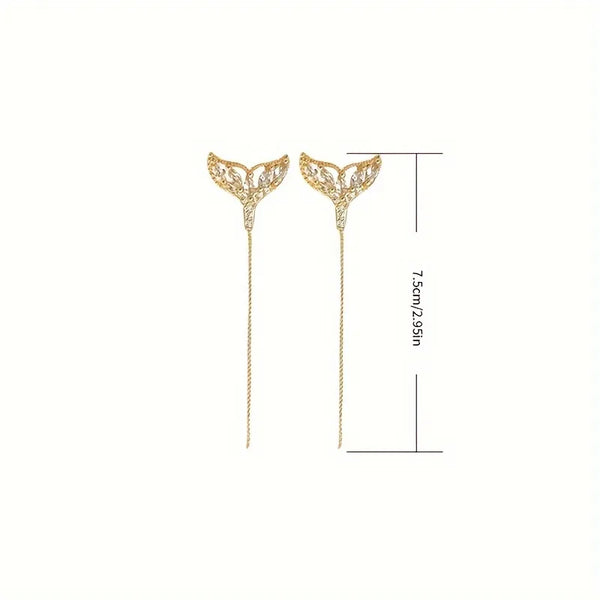1 Pair Simple Style Fish Tail Plating Inlay Zinc alloy Zircon Gold Plated Ear line