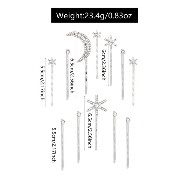 Sweet Shiny Women's Star Moon Rhinestone Hair Pins