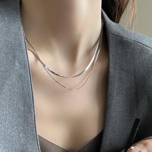 Titanium Steel Snake Bone Chain Necklace Women's Double Layered  Style Fashion Jewelry Accessory