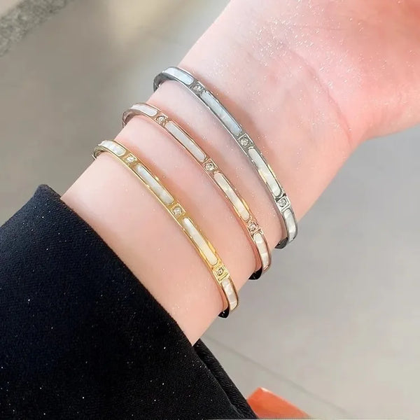 Women’s Titanium Steel Bangle with Shell Inlay in Gold