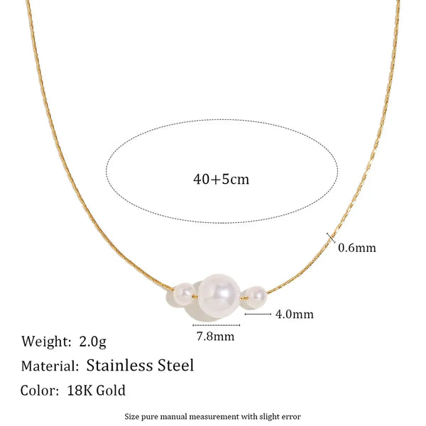 Wholesale Jewelry Elegant Modern Style Simple Style Round 304 Stainless Steel Imitation Pearl 18K Gold Plated Plating Beaded Chain Necklace