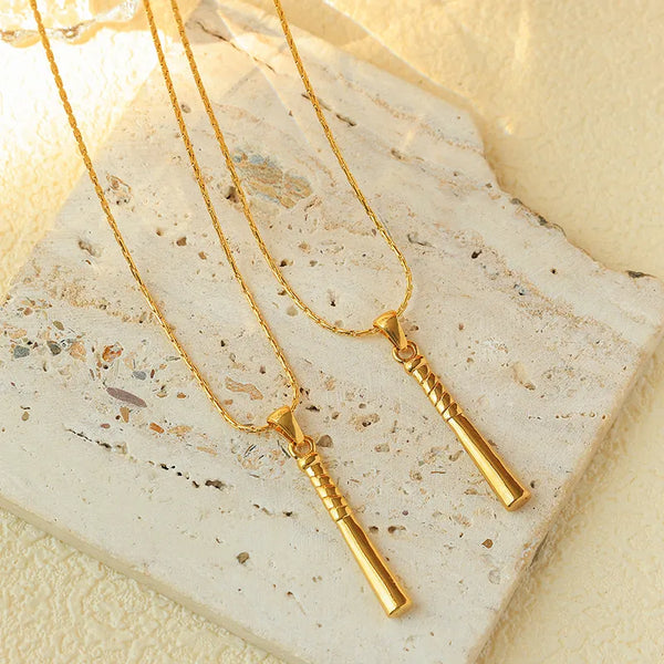 18K Gold Plated 304 Stainless Steel Vacuum Electroplating (In Furnace) Striped Waterproof Non-Fading Simple Style  Chain Pendant Necklace Unisex