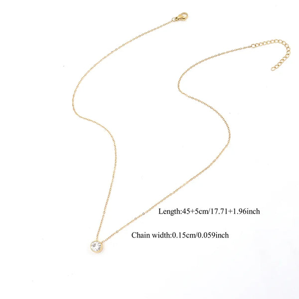 Wholesale Jewelry Elegant Simple Style Classic Style Round 201 Stainless Steel Copper Artificial Crystal Pendant Necklace cable chain