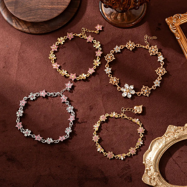 Sweet Purple Sunflower Princess Bracelet Women's Luxury Sensation Hand Chain Floral Pattern Gold Plated Copper Lobster Clasp