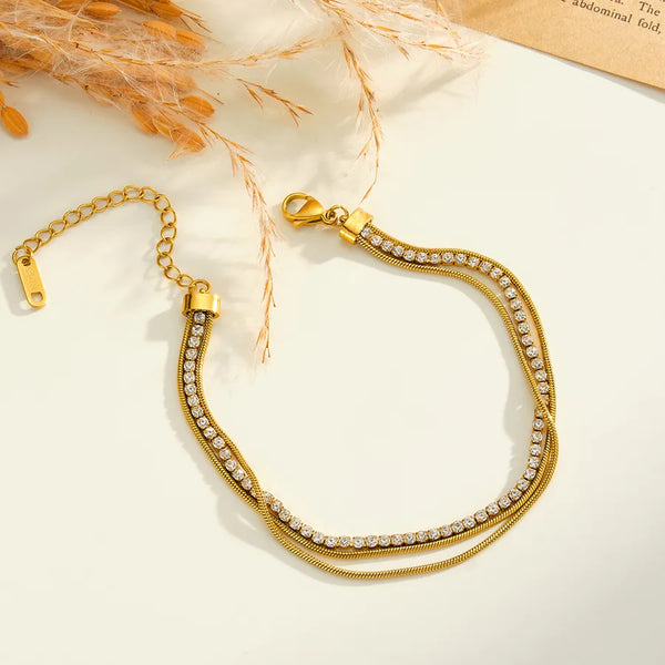 Geometric Women's Bracelets in 304 Stainless Steel with 18K Gold PVD Coating and Rhinestone Inlay