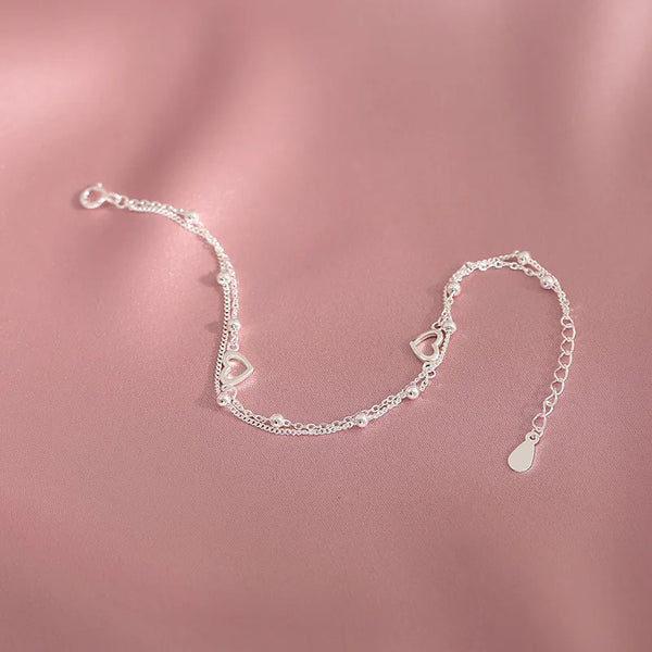 Handmade Heart Shape Brass Bracelet with Silver Plated 0.03µm Coating Featuring Cable Chain for Women