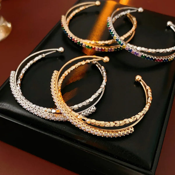 Elegant Cross Open Hand Bracelet Women's Fashion Jewelry Zirconium Stone Metal Light Luxury Sensation Stylish Wrist Accessory