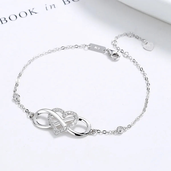 Heart Shape Bracelet For Women in  925 Sterling Silver with Zircon Inlay and Electroplated Slider Chain