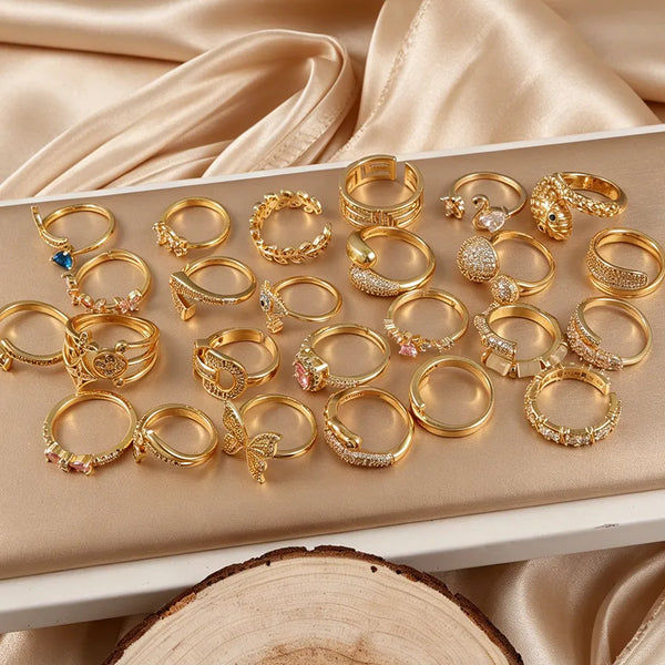 Open Ball Ring with Bezel Setting Featuring Rhinestones, Electroplated Copper Material with Copper Plated Finish