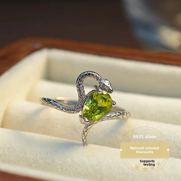 Natural Olive Stone Ring Set In 925 Silver Fashionable Jewelry For Commuting E-Commerce Live Broadcast Hot Model Women's Ring