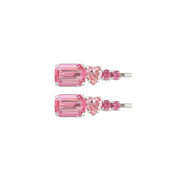 Pink Rhinestone Hair Clip Heart-Shaped Side Bangs Bobby Pin Modern French Hair Accessory