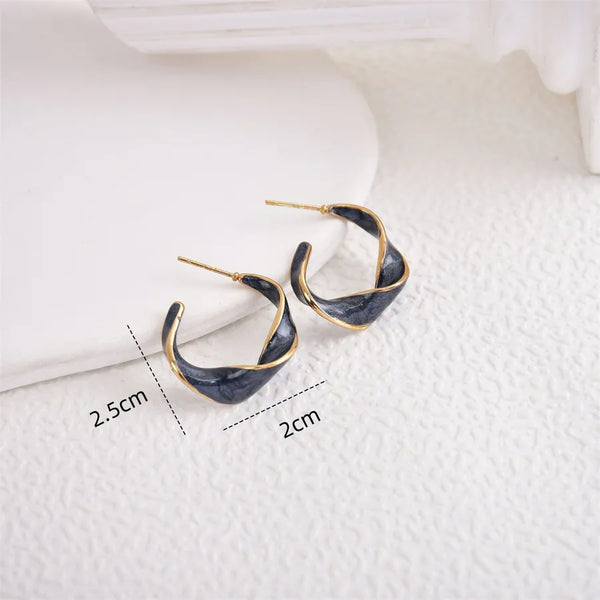 1 Pair Simple Style C Shape Spiral Epoxy 304 Stainless Steel Ear Studs