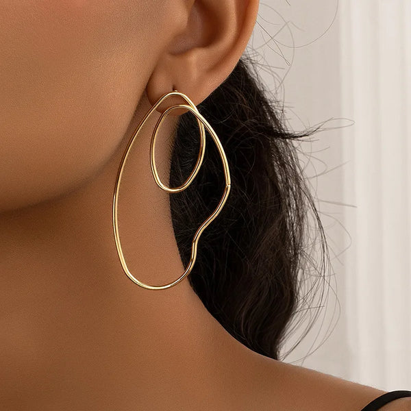 Irregular Gold Stud Earrings for Women, Electroplated Alloy with SUS304 Stainless Steel Ear Pins