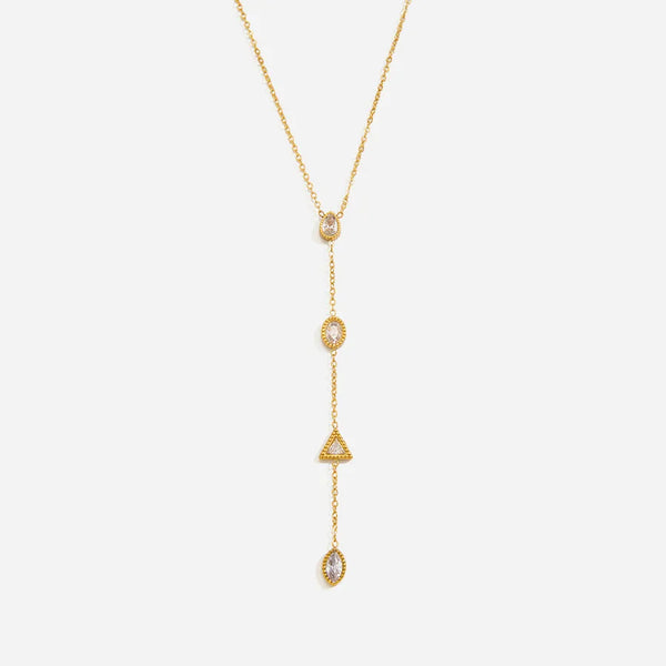 Classic Style 18K Gold Plated 304 Stainless Steel Vacuum Electroplated Artificial Pearl Geometric Zircon Coffee Bean Chain Y Chain Necklace Women's Jewelry Waterproof Non-Fading