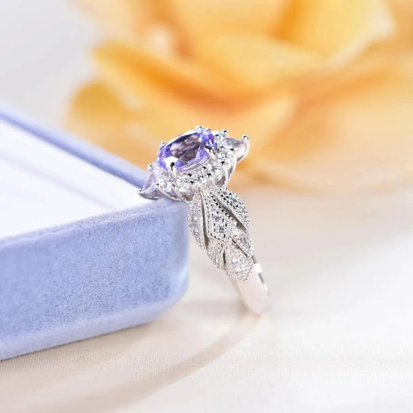 New Ultra-Shiny Light Purple Zircon Open Ring Luxury Cool High-End Elegance Small Red Book Same As Ring Geometric Pattern Design
