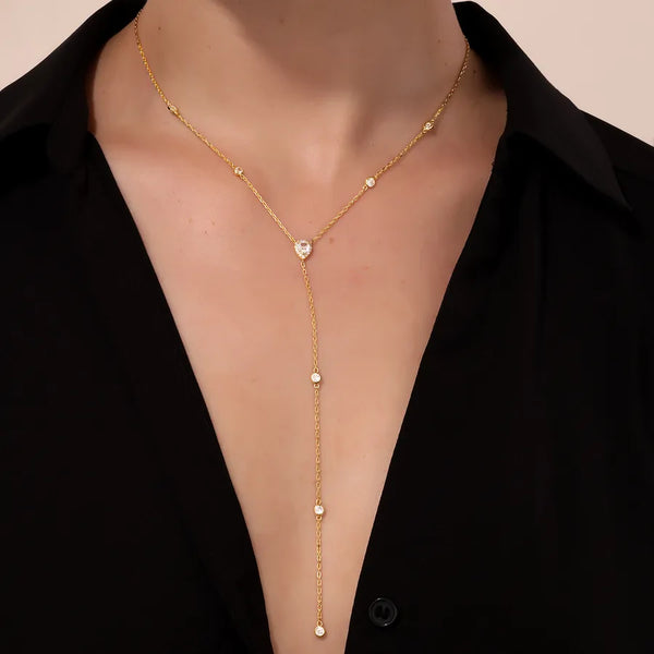 Water Droplets Necklace for Women in 925 Sterling Silver with 18K Real Gold Plated 0.03µm Thickness and Zircon Inlay on Box Chain
