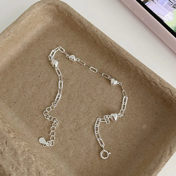 S925 Sterling Silver Heart Shaped Bracelet For Women Simple Geometric Unique Design Trendy Cold Style Hand Jewelry