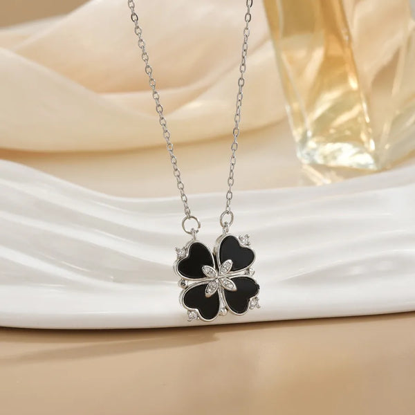 Elegant Women's Heart Shaped Four Leaf Clover Necklace Fashionable Minimalist Luxury Style Personality Accessory Jewelry