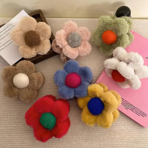 Plush flower hairpin female back head large gripper high-grade hair clip subnet Red Shark clip hairpin headdress