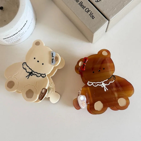 Cream Color Cartoon Bear Hair Clip  Dog Bear Flower Solid Color Alloy Hair Accessories Suitable for Girls