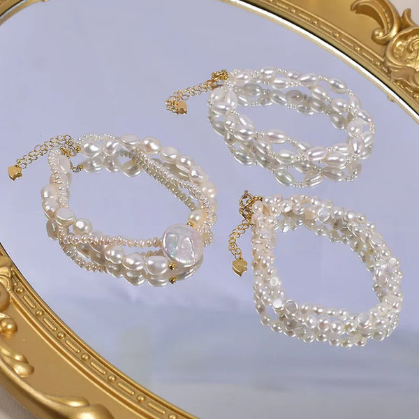 Natural Freshwater Pearl Baroque Double Layer Bracelet Women's Luxury Versatile Unique Design High-End Feeling Jewelry