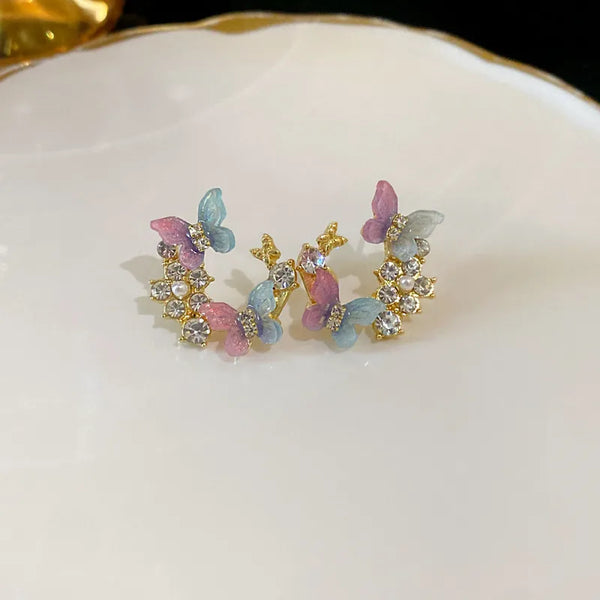 1 Pair Copper Butterfly Zircon Ear Studs