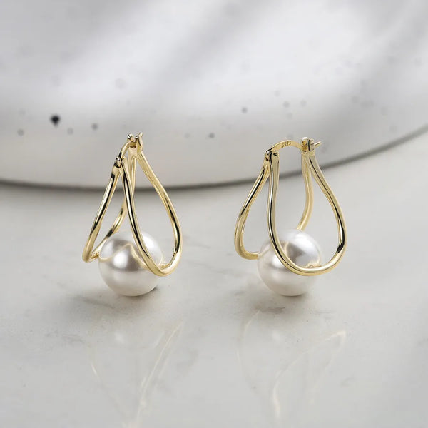 925 Silver Silver Pearl Earrings Geometric Rose Gold and Silver Colors Simple Women's Earrings Accessories