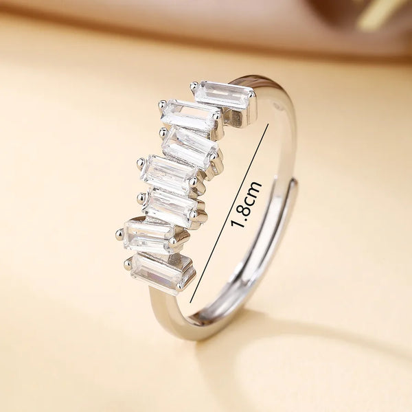 925 Sterling Silver Rectangle Zircon Open Rings Rings