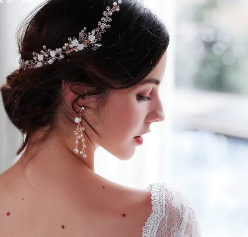 handmade pearl earrings soft  flower pair comb wedding headwear