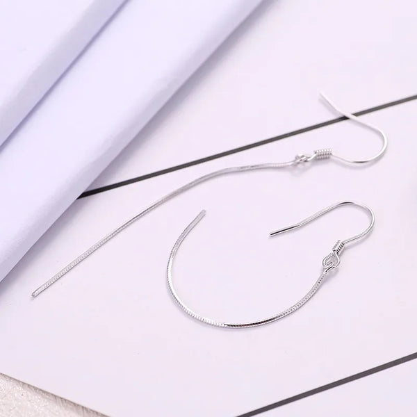 S925 Silver Tassel Long Simple New Style INS Ear Cuff Earrings Linear Pattern Elegant Dangle Earrings For Young Girls