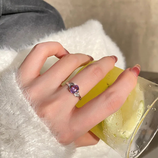Natural Stone S925 Sterling Silver Adjustable Rings For Women Non-Fading Geometric Leaf Pattern Jewelry Accessories