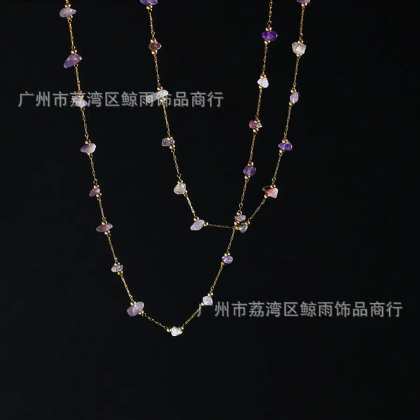 xl092 amethyst irregular golden balls gravel crystal necklace short chain titanium steel plated 18k gold color protection live broadcast