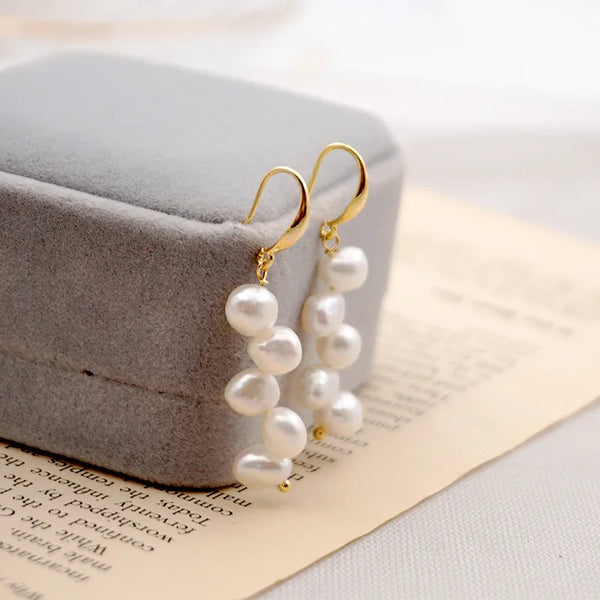 Baroque Freshwater Pearl Irregular Autumn Winter Earrings Handmade Beaded Vintage Jewelry Accessories for Women