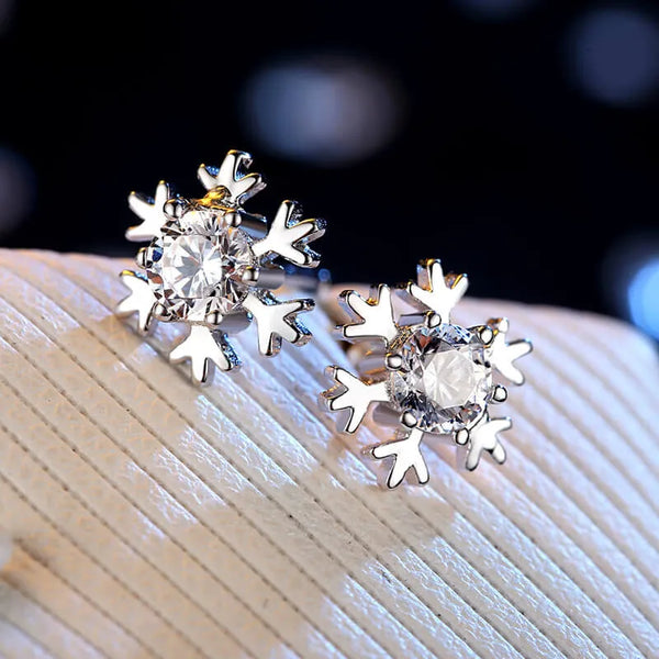 925 Silver Snowflake Earrings New Style Women's Zirconia Ear Jewelry Bohemian Floral Print Craft Diamond Embedded