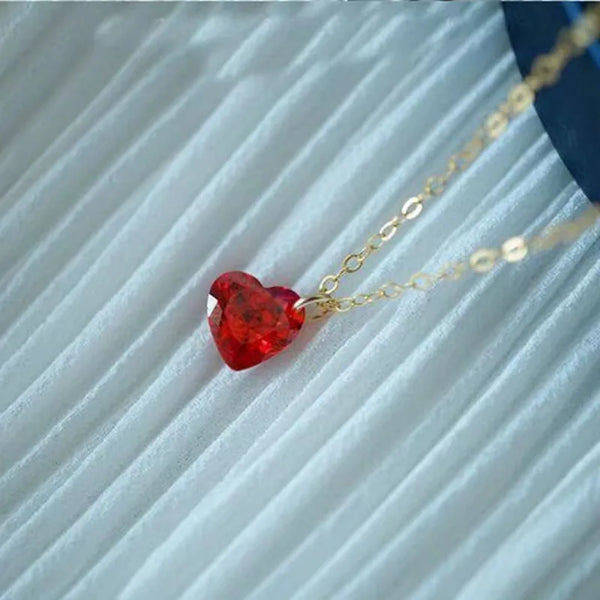 S925 sterling silver small red heart necklace women's love red corundum plated 114k gold niche simple clavicle chain New