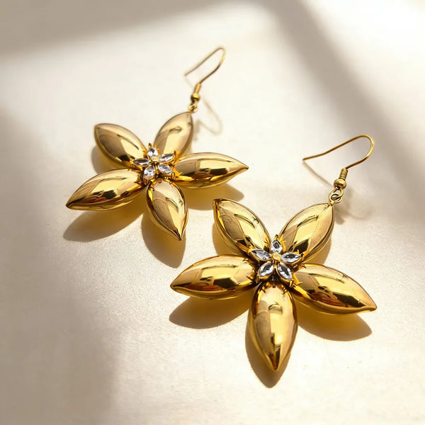 High-grade 18K Gold-plated Zircon Flower Pendant Earrings for Women Lightweight Accessories Rose Gold Geometric