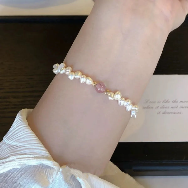 Natural Strawberry Quartz Natural Pearl Crystal Bracelet Luxury Feelings Cute Girls Gift Wedding Valentine's Day Mother's Day