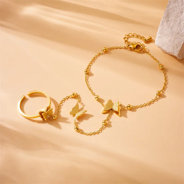 Vintage Style Sweet Butterfly 304 Stainless Steel 18K Gold Plated Bracelets In Bulk