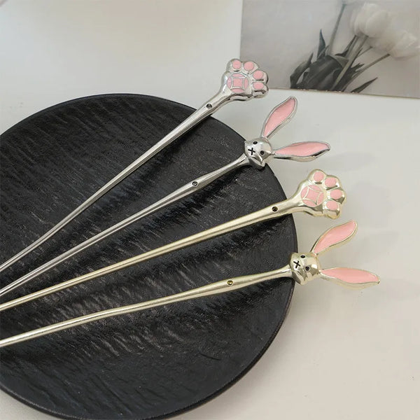 Modern Style Rabbit Hair Sticks for Women in Golden Metal, Elegant Hair Accessories