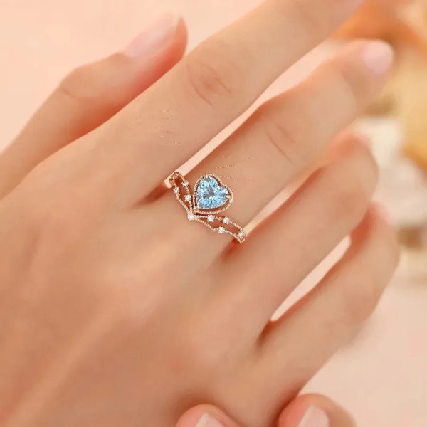 Copper Inlaid Zircon Heart Artificial Gemstones Crystal Rings