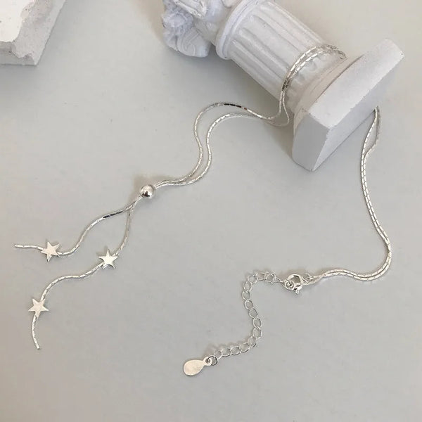 Necklace Long Star Tassel Necklace for Women Simple Drawstring Pendant Chain Rose Gold Copper Material Jewelry Accessories