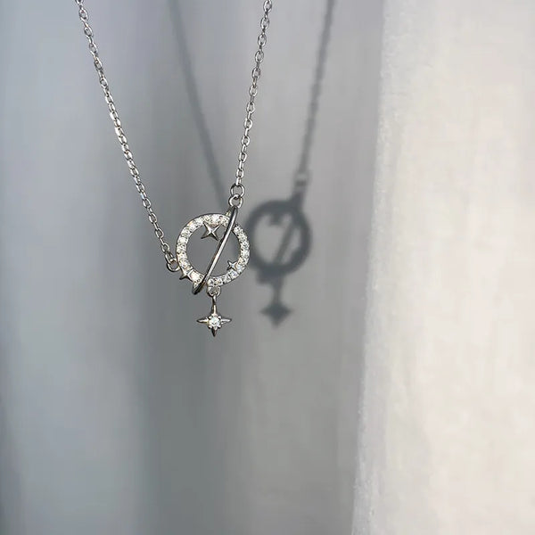 Short Star Necklace for Women Fashion Fantasy Universe Star Tassel Zircon Collarbone Chain Simple Pendant Copper Material
