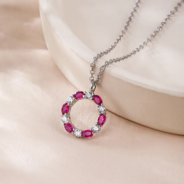 925 Sterling Silver Circle Necklace for Women with Rhodium Plating and Zircon Inlay, Perfect for Valentine's Day